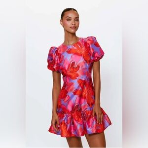 Hutch Floral Multicolor Puff Sleeve Ruffle Hem Shift Mini Dress